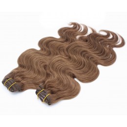 20 inch (50cm) Deluxe wavy clip in human REMY hair - medium brown