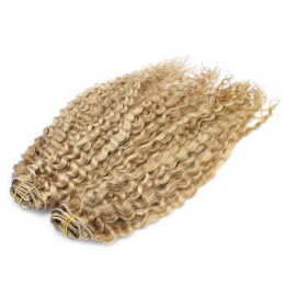 20 inch (50cm) Deluxe curly clip in human REMY hair - light blonde/natural blonde