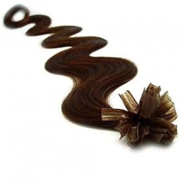 24 inch (60cm) Nail tip / U tip human hair pre bonded extensions wavy - dark brown