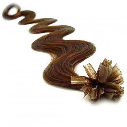 24 inch (60cm) Nail tip / U tip human hair pre bonded extensions wavy - medium light brown