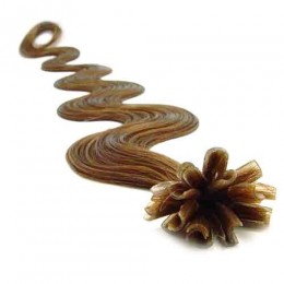 24 inch (60cm) Nail tip / U tip human hair pre bonded extensions wavy - light brown