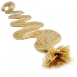 24 inch (60cm) Nail tip / U tip human hair pre bonded extensions wavy - natural blonde