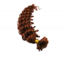 24 inch (60cm) Nail tip / U tip human hair pre bonded extensions curly - copper red