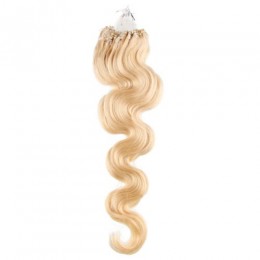 24 inch (60cm) Micro ring / easy ring human hair extensions wavy - the lightest blonde