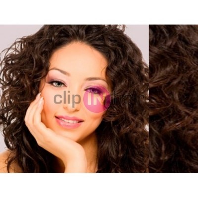 Clip in kudrnaté vlasy 100% lidské REMY 53cm - tmavě hnědá
