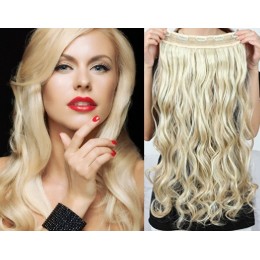 20 inches one piece full head 5 clips clip in hair weft extensions wavy – the lightest blonde