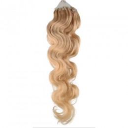 24 inch (60cm) Micro ring / easy ring human hair extensions wavy - natural blonde