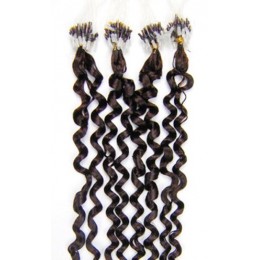 20 inch (50cm) Micro ring / easy ring human hair extensions curly - dark brown