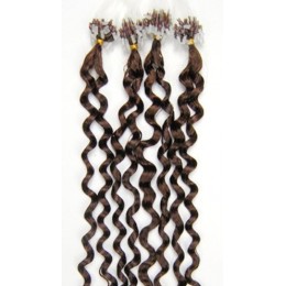 20 inch (50cm) Micro ring / easy ring human hair extensions curly - medium light brown