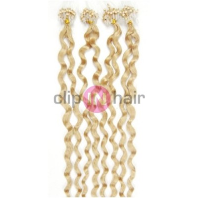 Vlasy pro metodu Micro Ring / Easy Loop / Easy Ring 50cm kudrnaté – nejsvětlejší blond