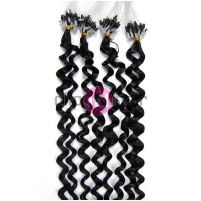 Vlasy pro metodu Micro Ring / Easy Loop / Easy Ring 60cm kudrnaté – černé
