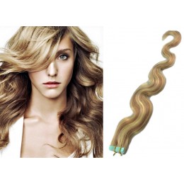 24 inch (60cm) Tape Hair / Tape IN human REMY hair wavy - mixed blonde