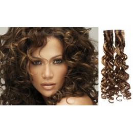 20 inch (50cm) Tape Hair / Tape IN human REMY hair curly - dark brown / blonde