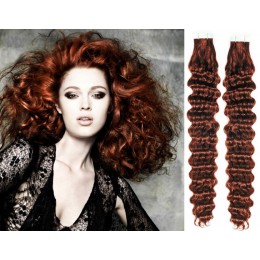 20 inch (50cm) Tape Hair / Tape IN human REMY hair curly - copper red